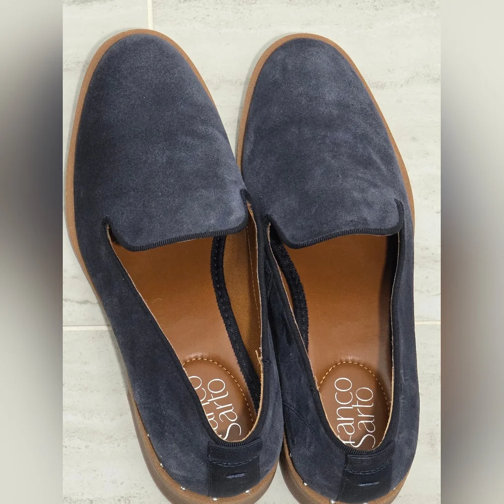 Franco Sarto Blue Suede Loafers Size 6 - Picture 2 of 7